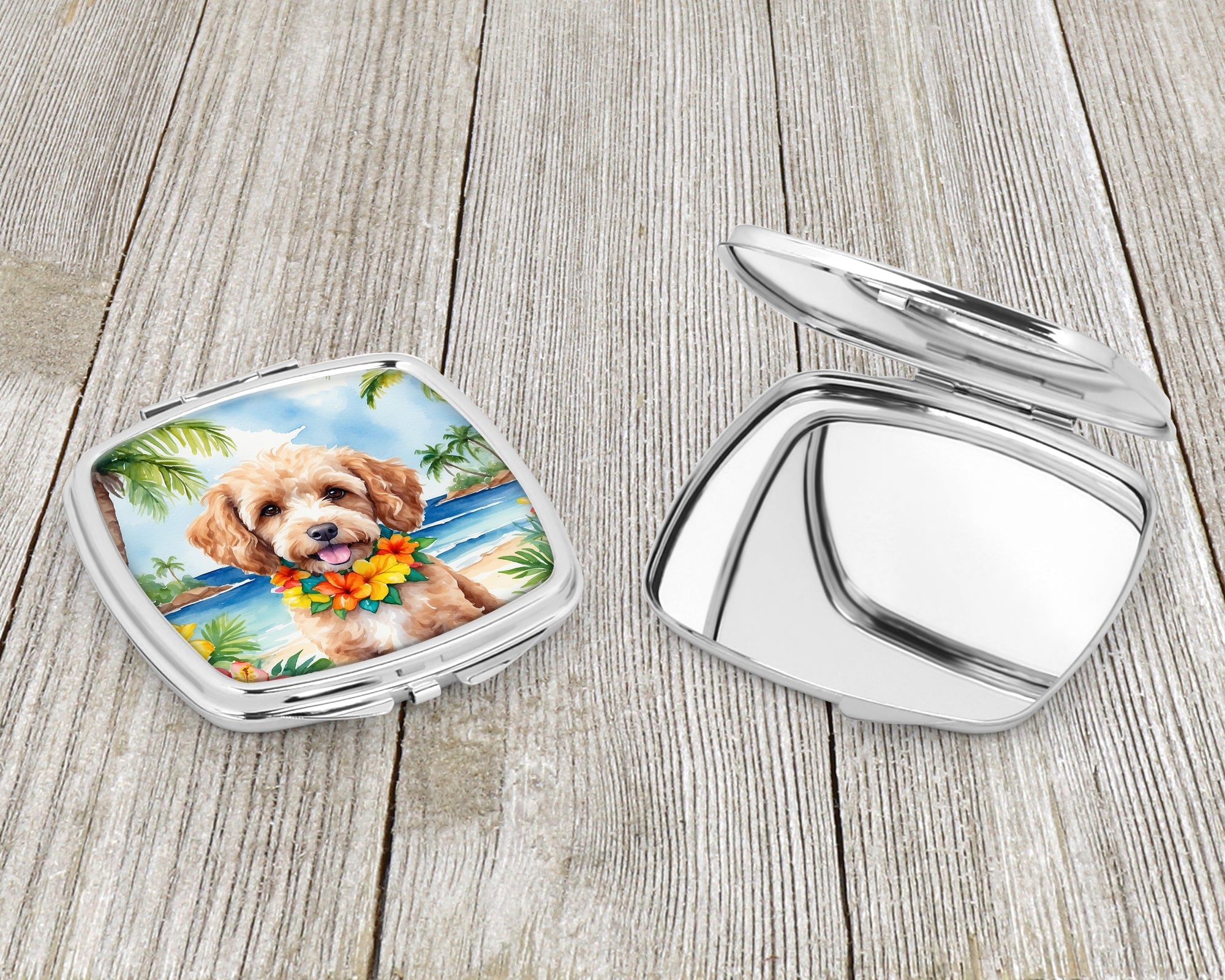Cockapoo Luau Compact Mirror Decorative Travel Makeup Mirror for Women Girls Gifts Pocket Makeup Mirror Folding Handheld