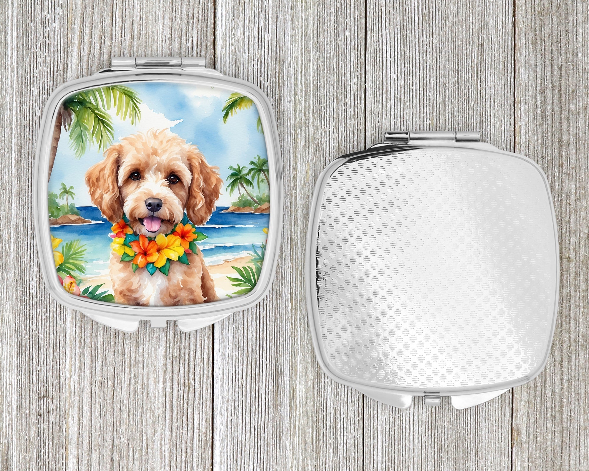 Cockapoo Luau Compact Mirror Decorative Travel Makeup Mirror for Women Girls Gifts Pocket Makeup Mirror Folding Handheld