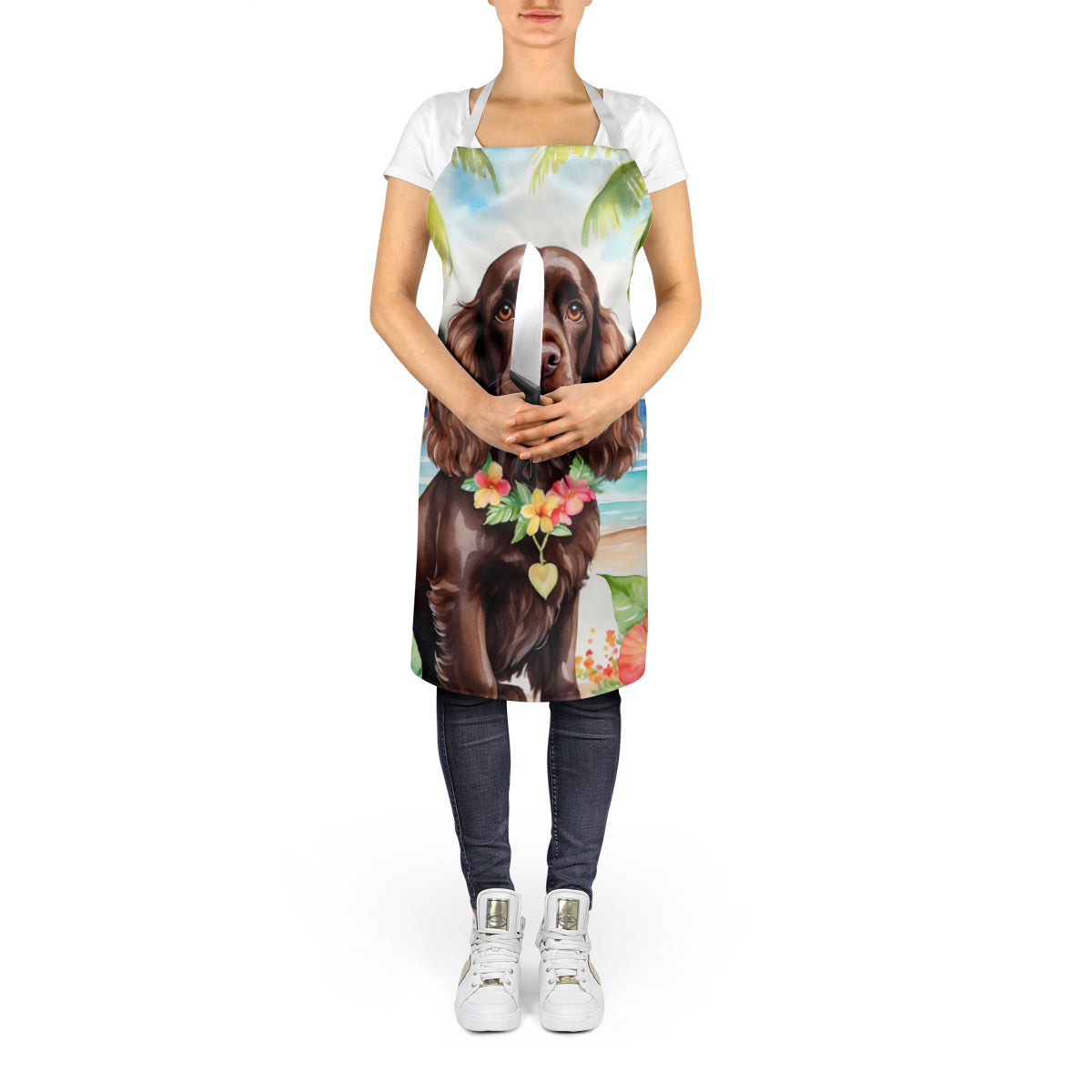 Cocker Spaniel Luau Apron Cooking Kitchen Server Baking Crafts Gardening for Adult Women Men, Unisex, Large, Multicolor