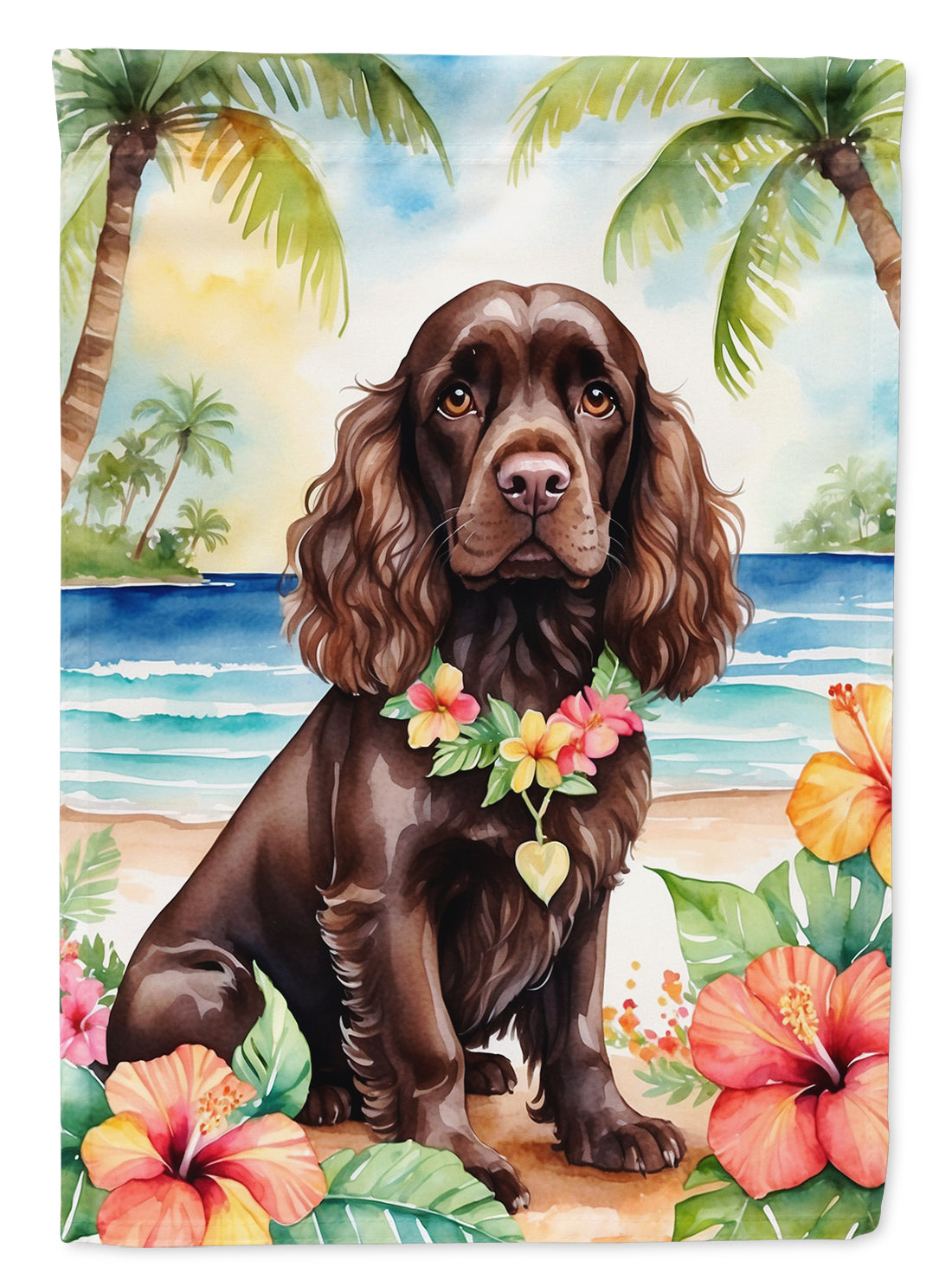 Cocker Spaniel Luau House Flag 28x40 Porch Sleeve Pole Decorative Outside Yard Banner Artwork Wall Hanging, Polyester