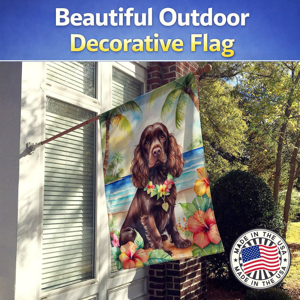 Cocker Spaniel Luau House Flag 28x40 Porch Sleeve Pole Decorative Outside Yard Banner Artwork Wall Hanging, Polyester