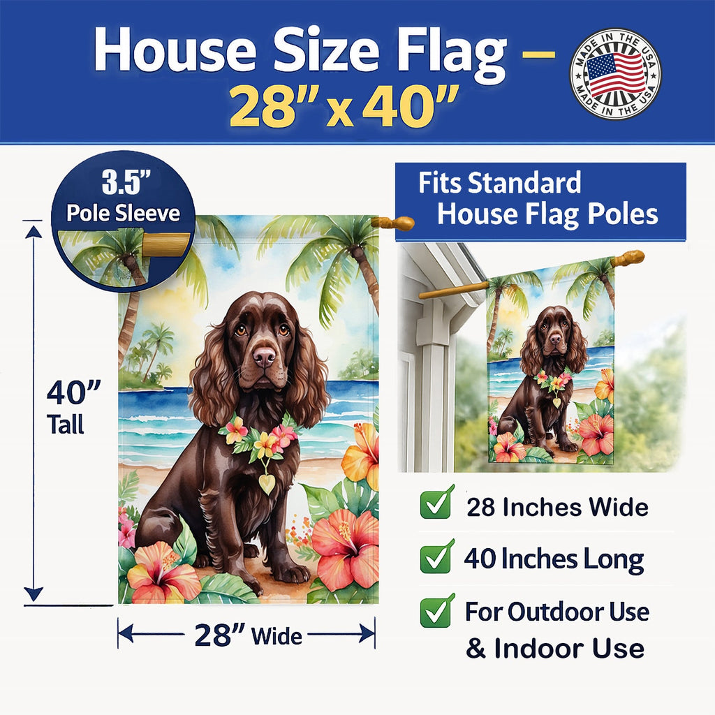 Cocker Spaniel Luau House Flag 28x40 Porch Sleeve Pole Decorative Outside Yard Banner Artwork Wall Hanging, Polyester