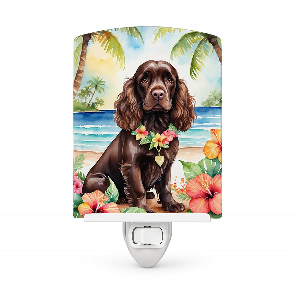 Cocker Spaniel Luau Ceramic Night Light Compact, UL-Certified, Ideal for Bedroom, Bathroom, Nursery, Hallway, Kitchen, 6x4x3, Multicolor