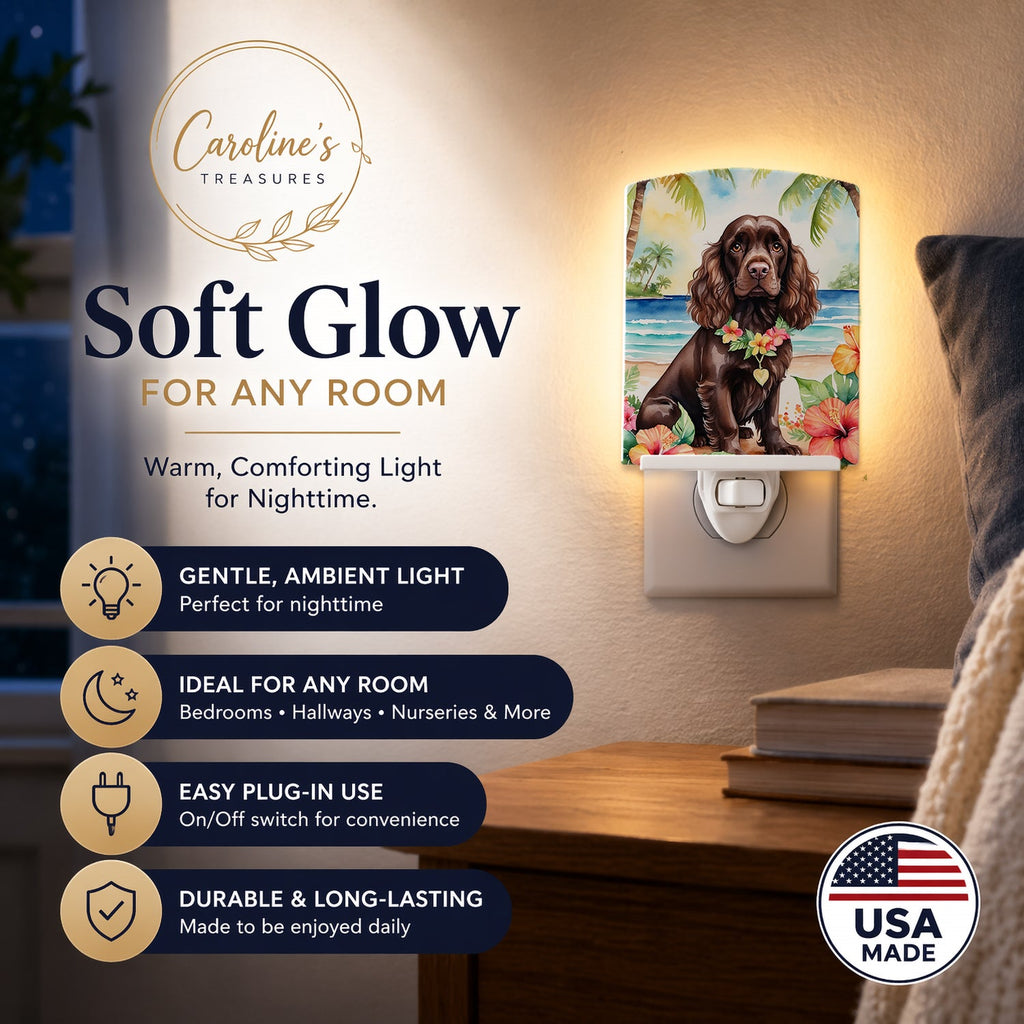 Cocker Spaniel Luau Ceramic Night Light Compact, UL-Certified, Ideal for Bedroom, Bathroom, Nursery, Hallway, Kitchen, 6x4x3, Multicolor