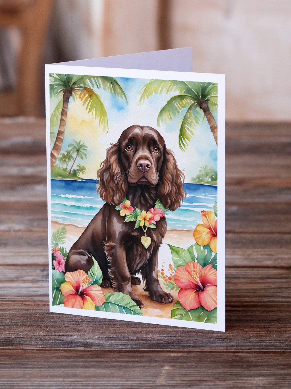 Cocker Spaniel Luau Greeting Cards Pack of 8 Blank Cards with Envelopes Whimsical A7 Size 5x7