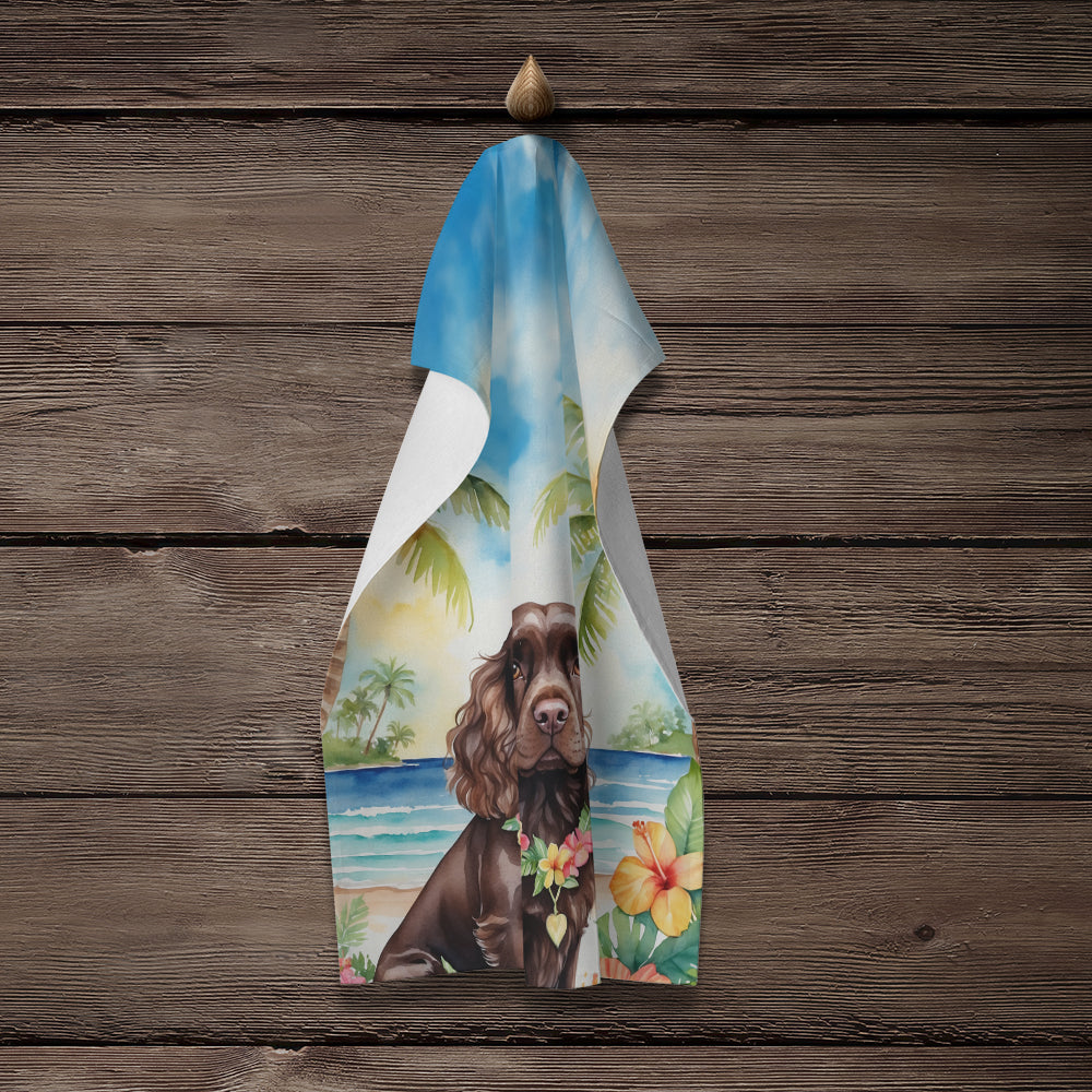 Cocker Spaniel Luau Kitchen Towel Velour Plush Front and Cotton Loop Back Machine Washable
