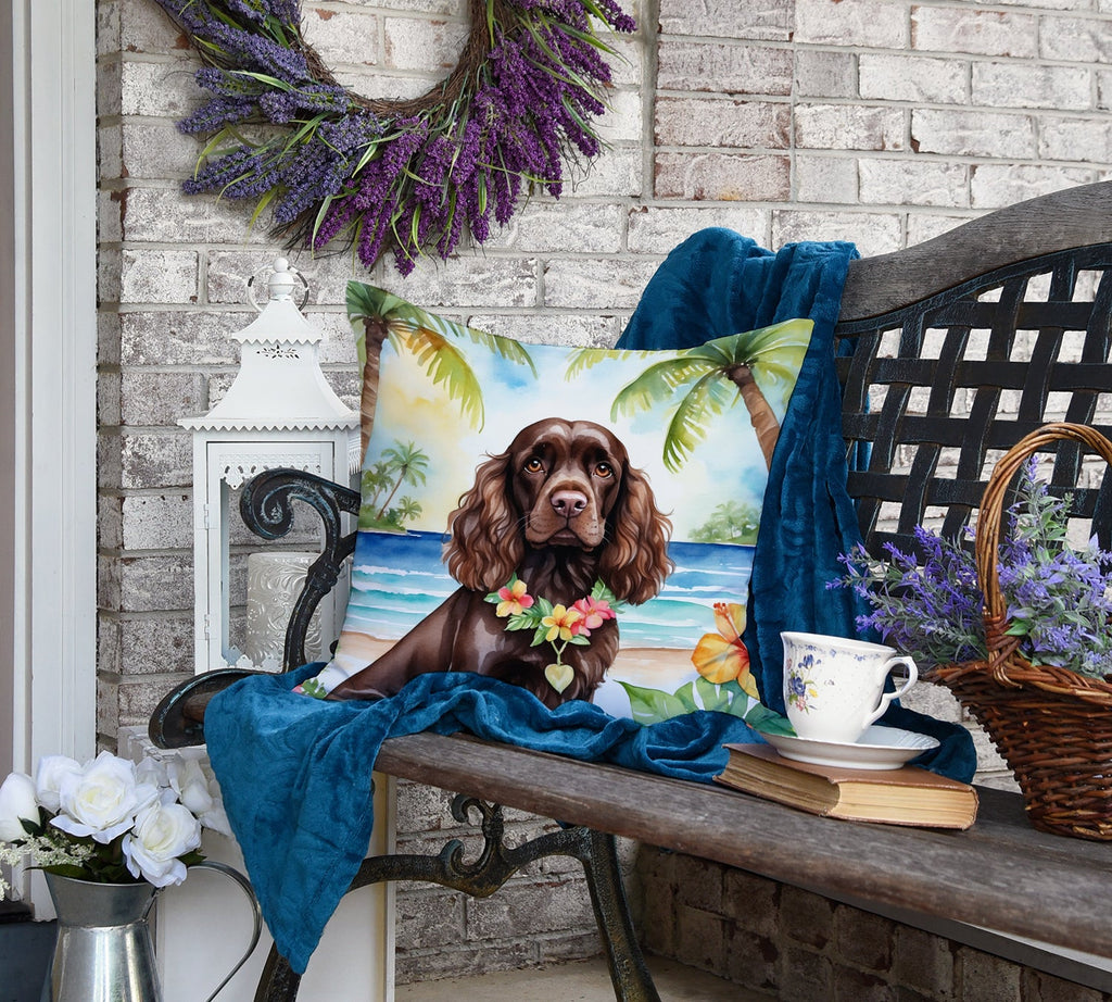 Cocker Spaniel Luau Decorative Throw Pillow 18x18 Indoor Outdoor Accent Cushion, Fabric Cover with Insert for Sofa, Bed, Porch & Living Room