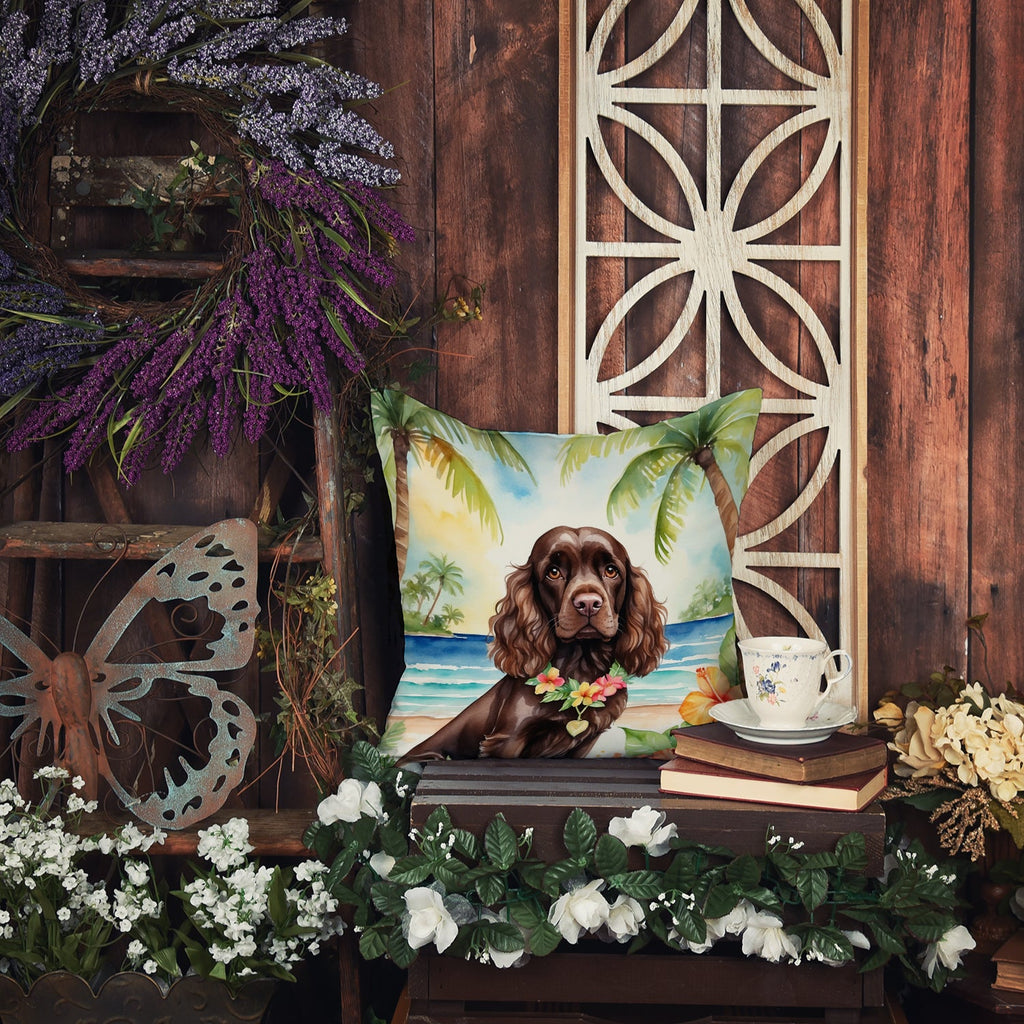 Cocker Spaniel Luau Decorative Throw Pillow 18x18 Indoor Outdoor Accent Cushion, Fabric Cover with Insert for Sofa, Bed, Porch & Living Room