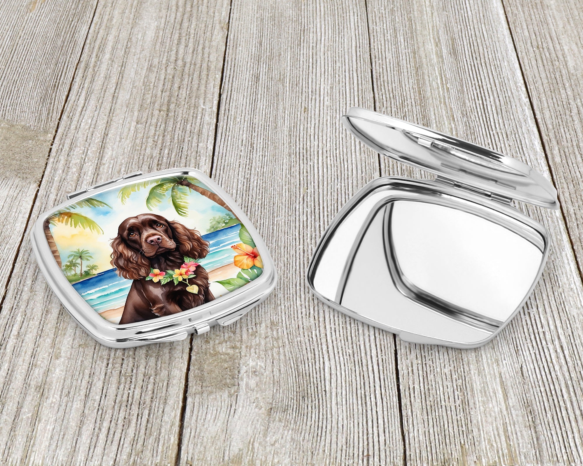 Cocker Spaniel Luau Compact Mirror Decorative Travel Makeup Mirror for Women Girls Gifts Pocket Makeup Mirror Folding Handheld