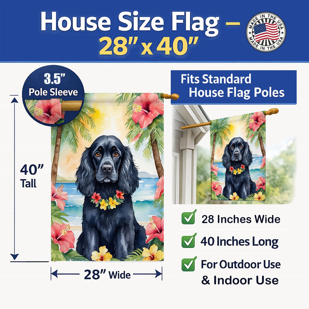 Cocker Spaniel Luau House Flag 28x40 Porch Sleeve Pole Decorative Outside Yard Banner Artwork Wall Hanging, Polyester