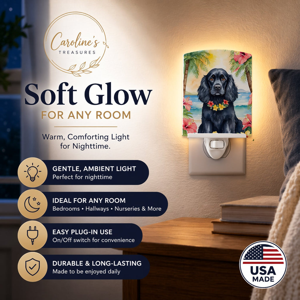 Cocker Spaniel Luau Ceramic Night Light Compact, UL-Certified, Ideal for Bedroom, Bathroom, Nursery, Hallway, Kitchen, 6x4x3, Multicolor
