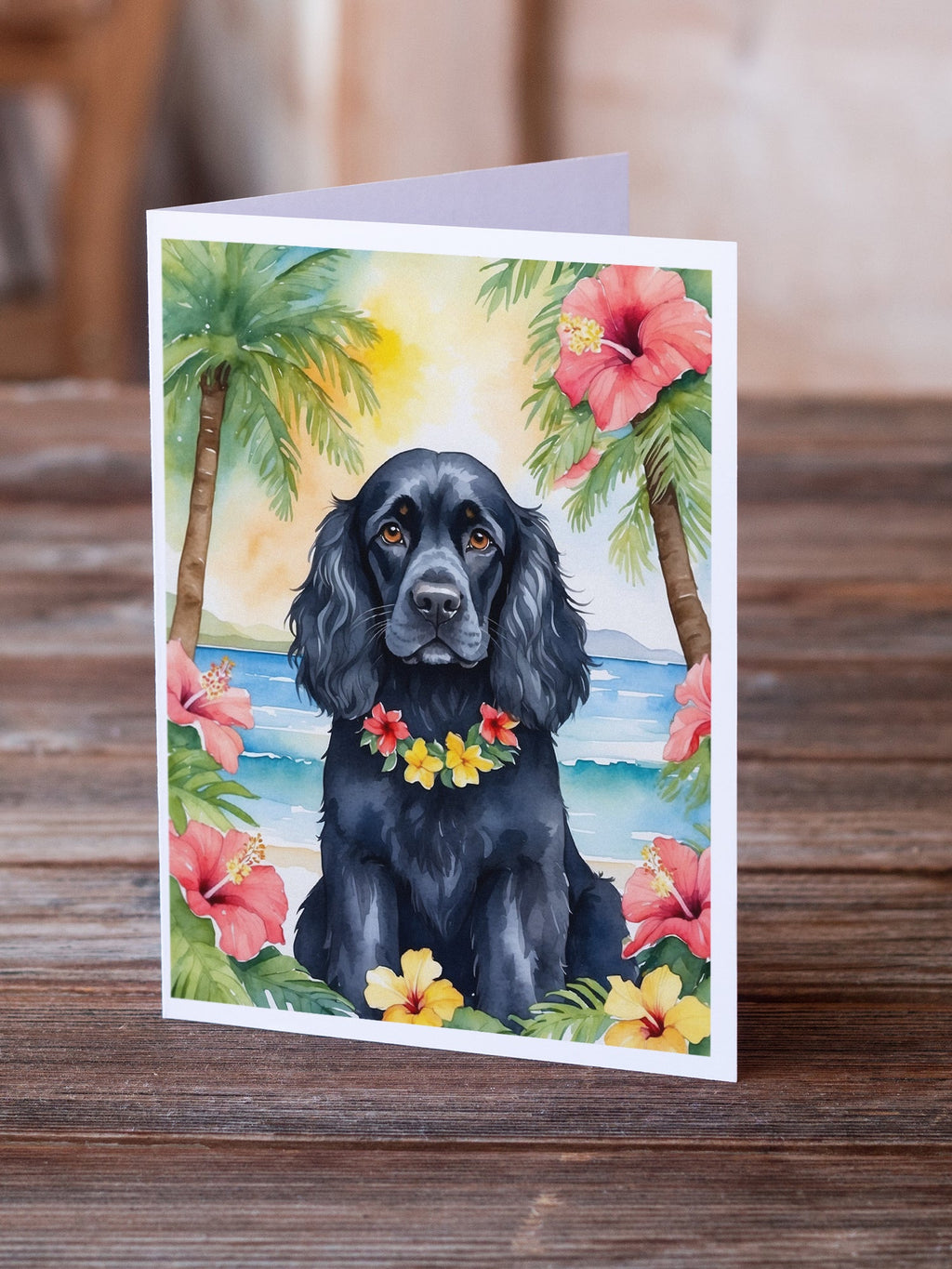 Cocker Spaniel Luau Greeting Cards Pack of 8 Blank Cards with Envelopes Whimsical A7 Size 5x7