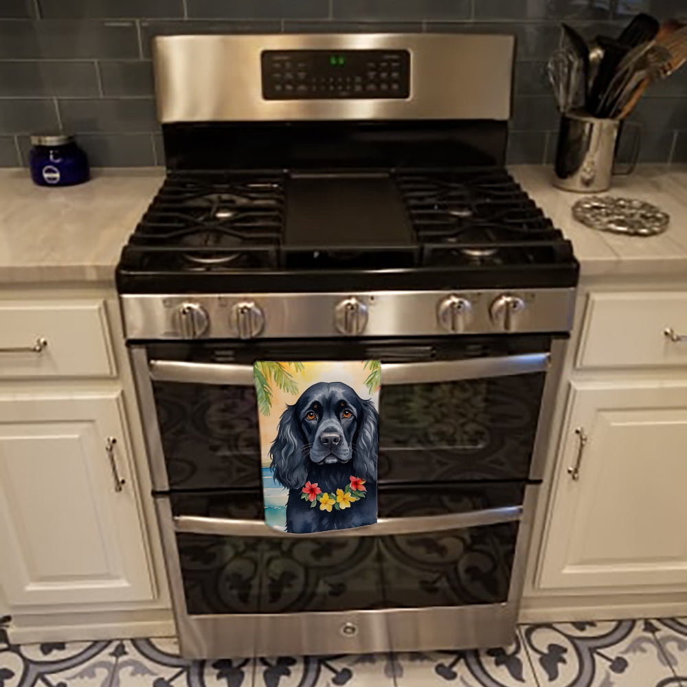 Cocker Spaniel Luau Kitchen Towel Velour Plush Front and Cotton Loop Back Machine Washable