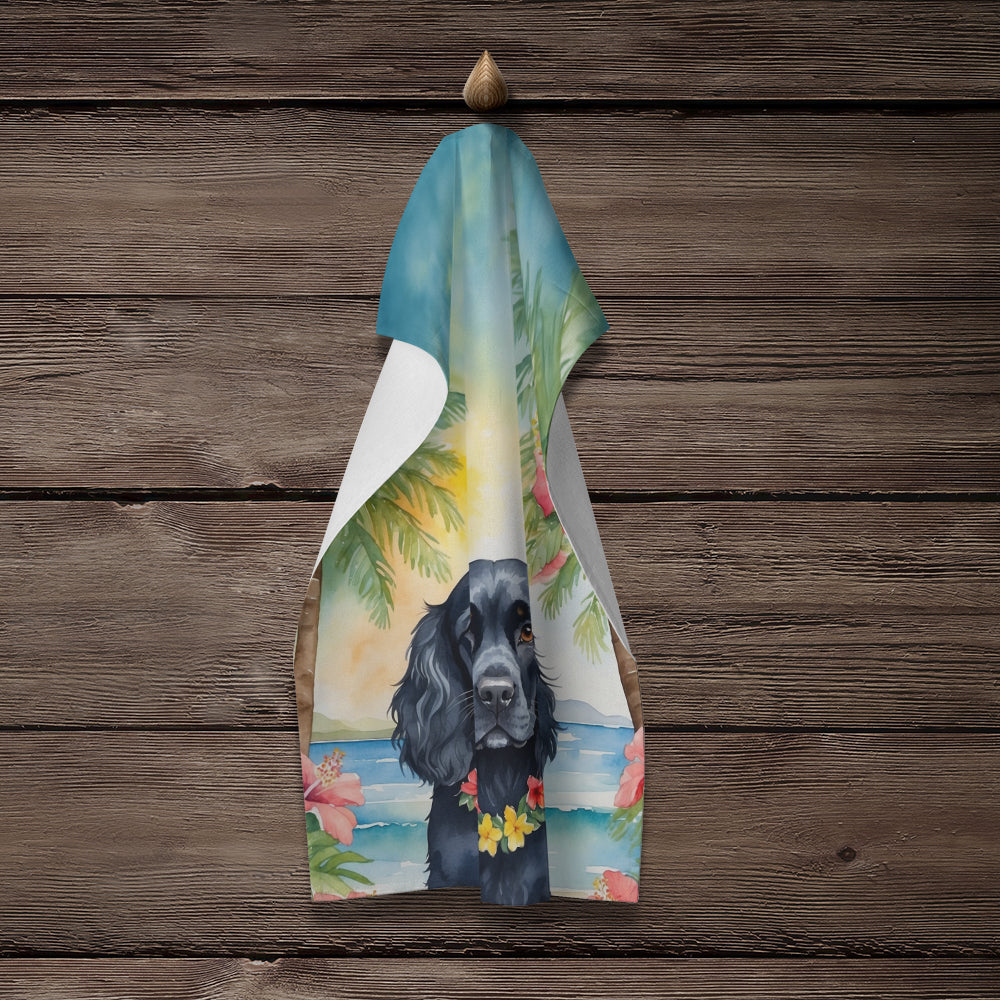 Cocker Spaniel Luau Kitchen Towel Velour Plush Front and Cotton Loop Back Machine Washable