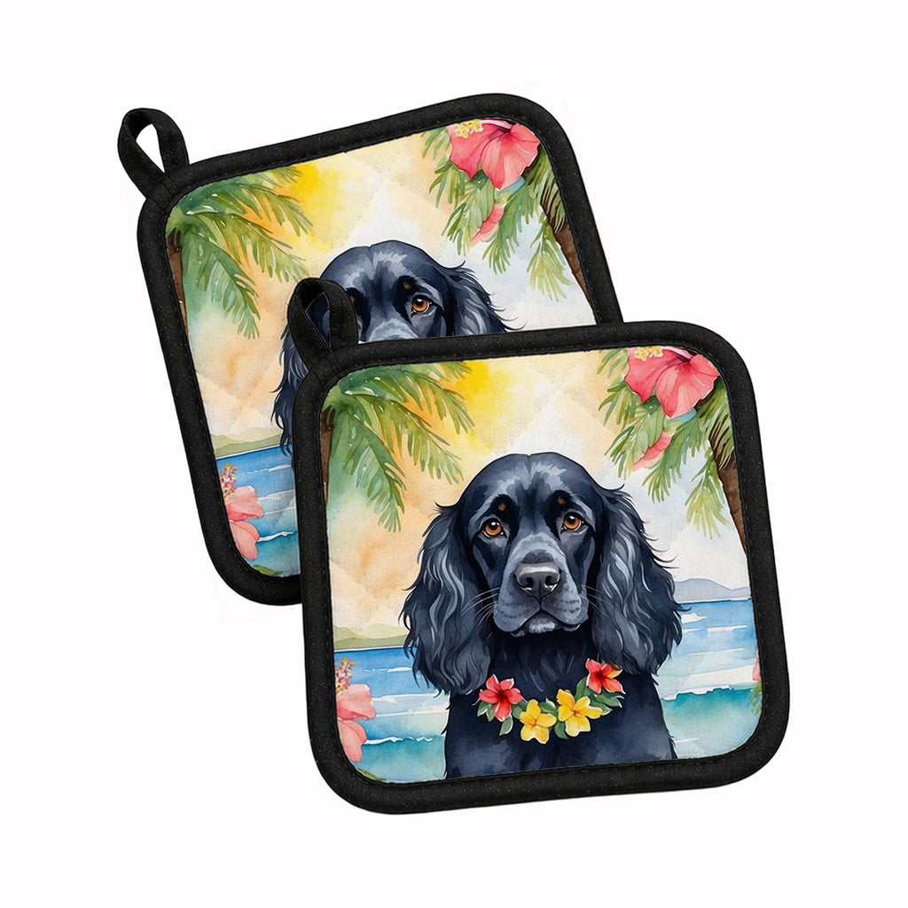 Cocker Spaniel Luau Pot Holder Set of 2 Heat Resistant Quilted Hot Pads 7.5 x 7.5 Inch, Insulated Kitchen Trivets for Cooking & Baking