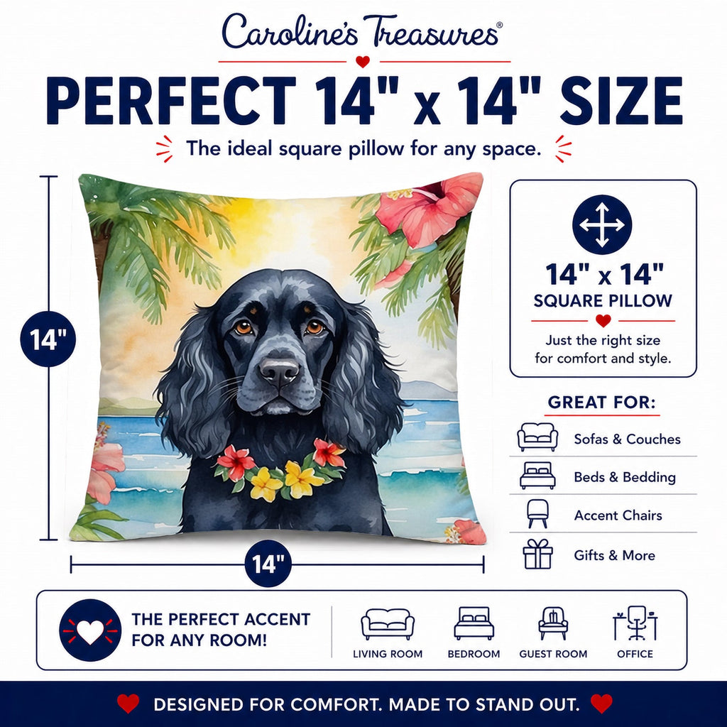 Cocker Spaniel Luau Decorative Throw Pillow 14x14 Indoor Outdoor Accent Cushion, Fabric Cover with Insert for Sofa, Bed, Porch & Living Room
