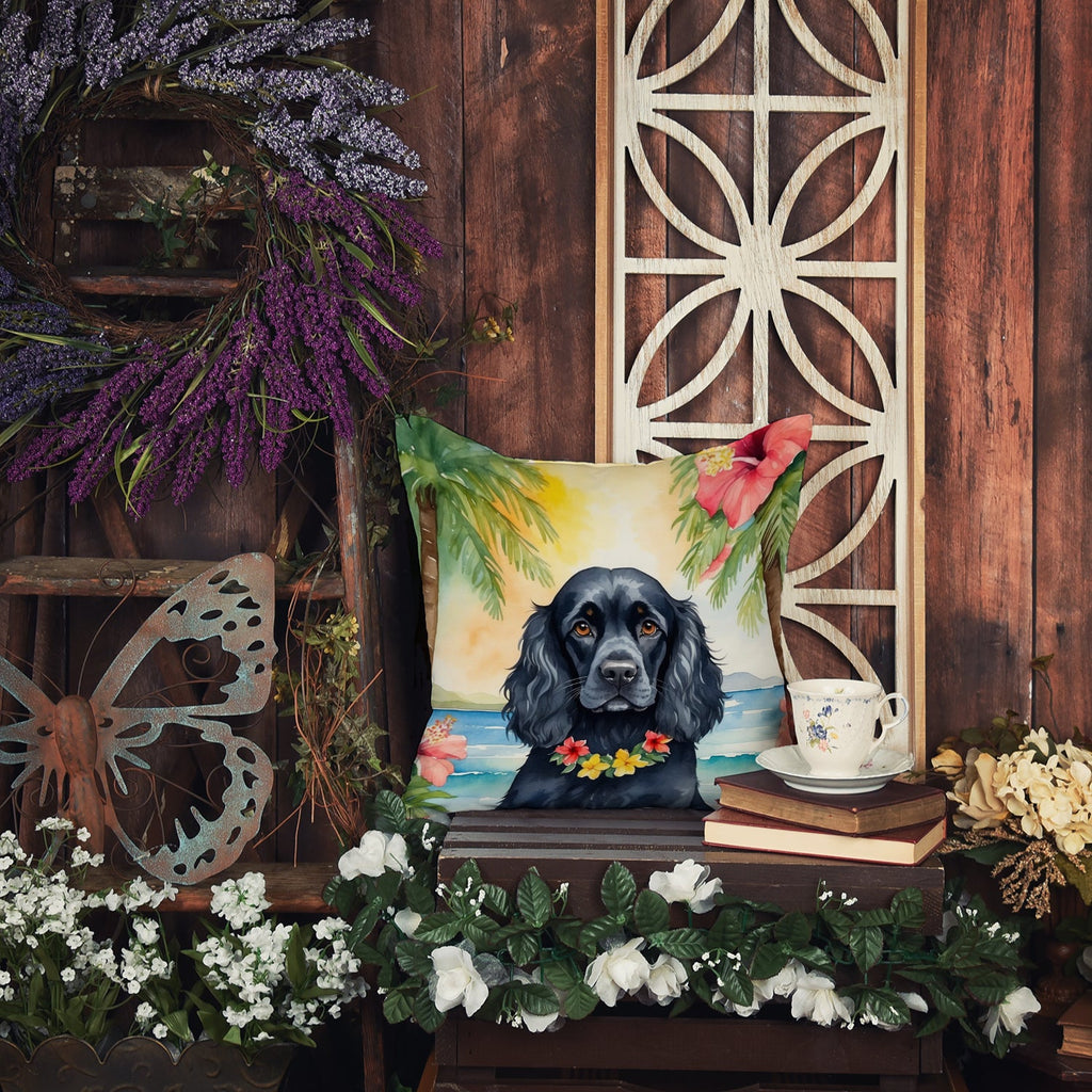 Cocker Spaniel Luau Decorative Throw Pillow 18x18 Indoor Outdoor Accent Cushion, Fabric Cover with Insert for Sofa, Bed, Porch & Living Room