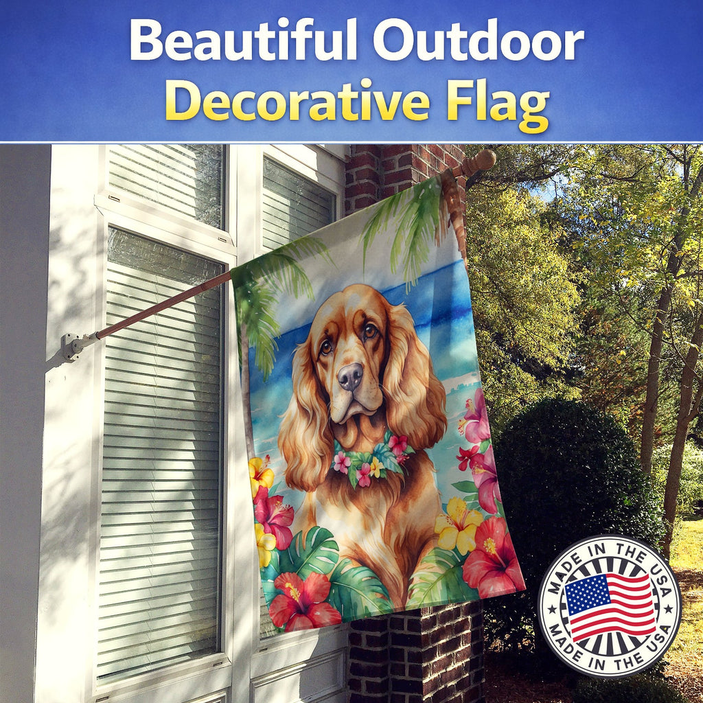 Cocker Spaniel Luau House Flag 28x40 Porch Sleeve Pole Decorative Outside Yard Banner Artwork Wall Hanging, Polyester