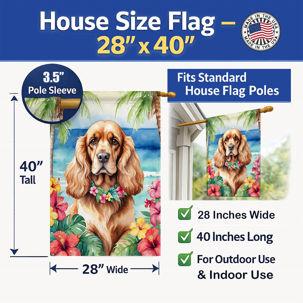 Cocker Spaniel Luau House Flag 28x40 Porch Sleeve Pole Decorative Outside Yard Banner Artwork Wall Hanging, Polyester