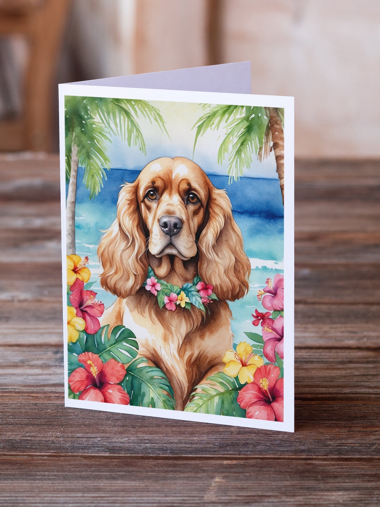 Cocker Spaniel Luau Greeting Cards Pack of 8 Blank Cards with Envelopes Whimsical A7 Size 5x7