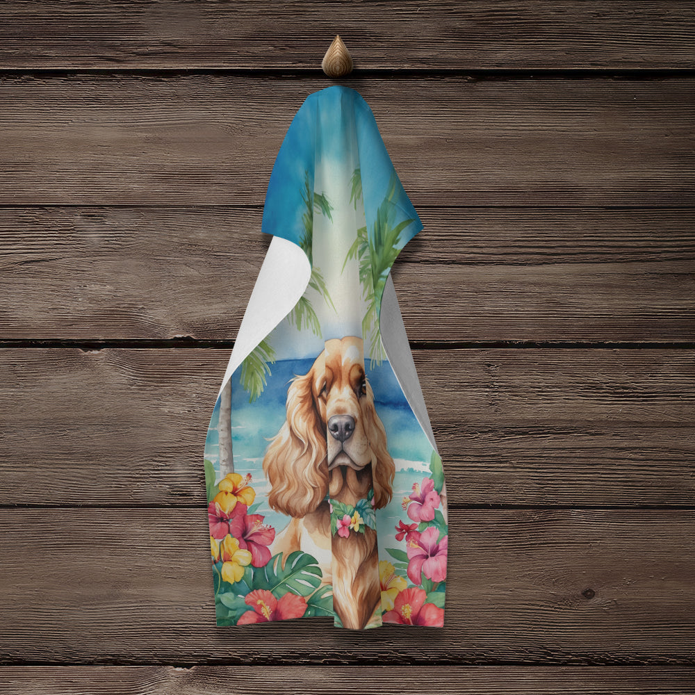 Cocker Spaniel Luau Kitchen Towel Velour Plush Front and Cotton Loop Back Machine Washable