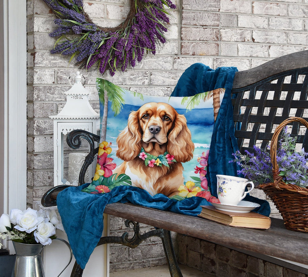 Cocker Spaniel Luau Decorative Throw Pillow 18x18 Indoor Outdoor Accent Cushion, Fabric Cover with Insert for Sofa, Bed, Porch & Living Room