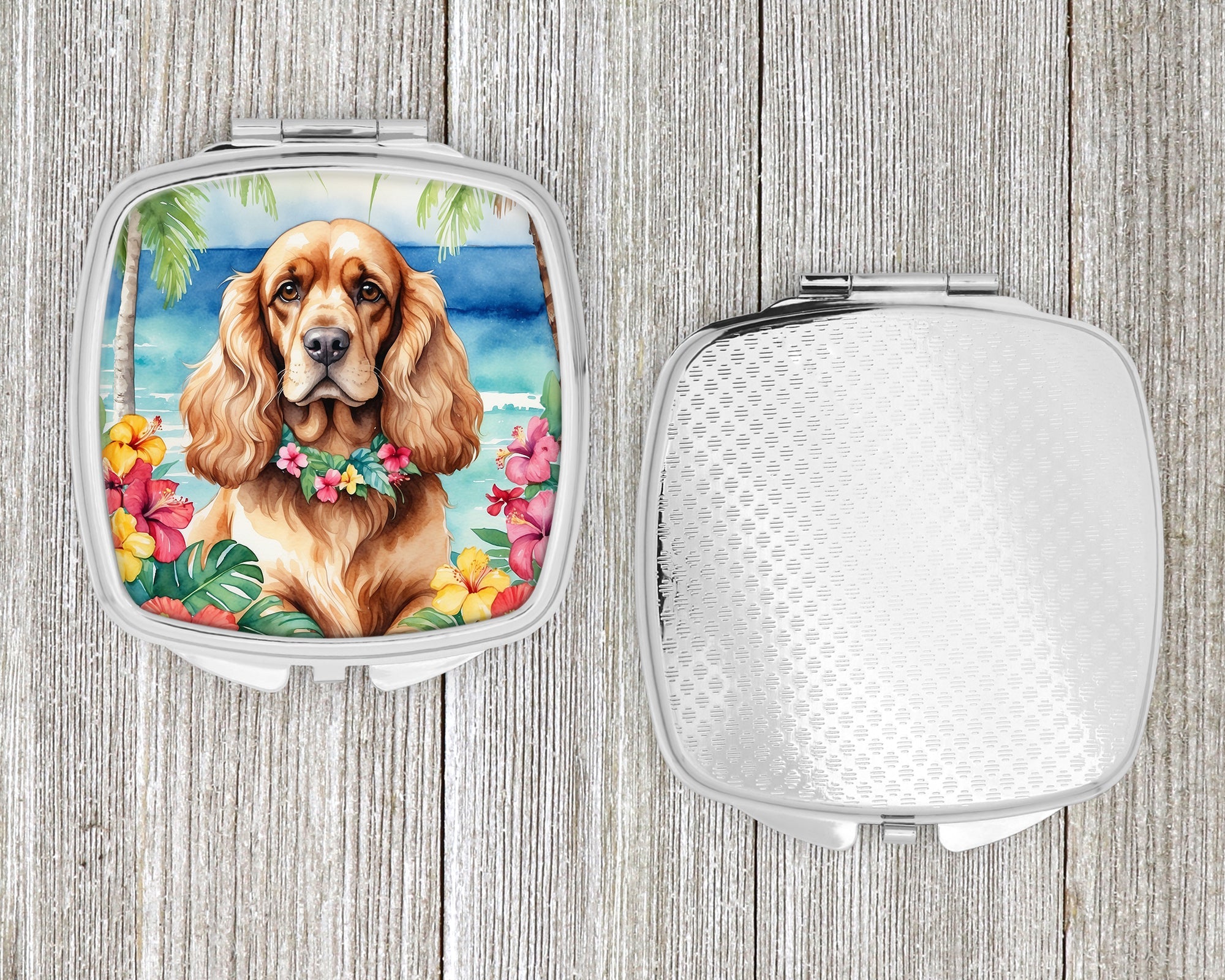 Cocker Spaniel Luau Compact Mirror Decorative Travel Makeup Mirror for Women Girls Gifts Pocket Makeup Mirror Folding Handheld
