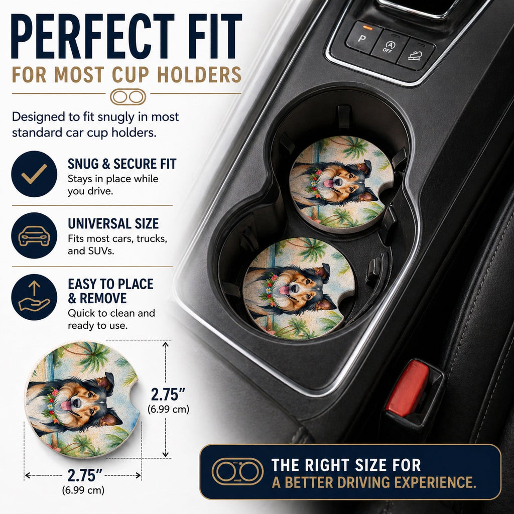 Collie Luau Set of 2 Cup Holder Car Coasters Absorbent Round Sandstone Coasters Gifts for Men or Women, 2.5, Multicolor