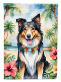 Collie Luau House Flag 28x40 Porch Sleeve Pole Decorative Outside Yard Banner Artwork Wall Hanging, Polyester