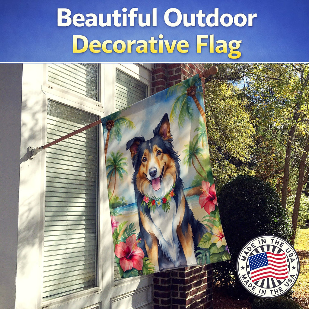 Collie Luau House Flag 28x40 Porch Sleeve Pole Decorative Outside Yard Banner Artwork Wall Hanging, Polyester