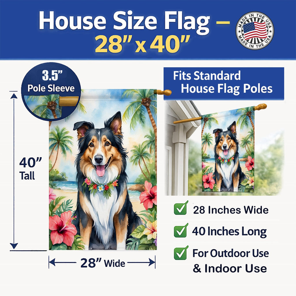 Collie Luau House Flag 28x40 Porch Sleeve Pole Decorative Outside Yard Banner Artwork Wall Hanging, Polyester