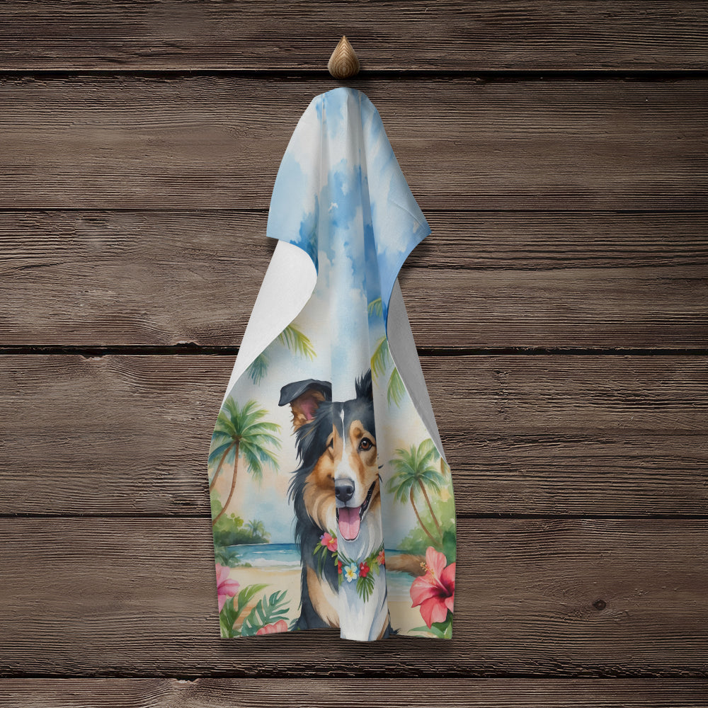 Collie Luau Kitchen Towel Velour Plush Front and Cotton Loop Back Machine Washable