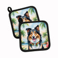 Collie Luau Pot Holder Set of 2 Heat Resistant Quilted Hot Pads 7.5 x 7.5 Inch, Insulated Kitchen Trivets for Cooking & Baking