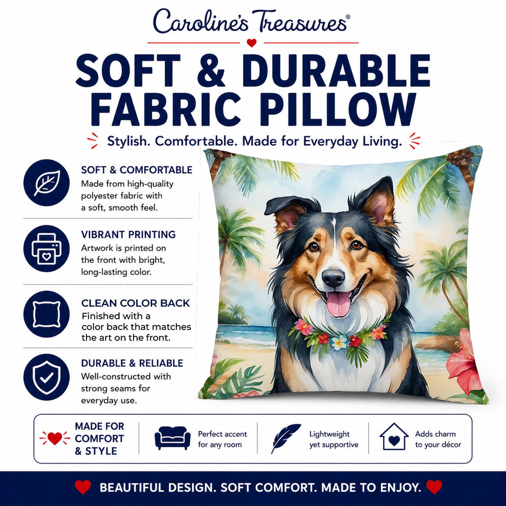 Collie Luau Decorative Throw Pillow 14x14 Indoor Outdoor Accent Cushion, Fabric Cover with Insert for Sofa, Bed, Porch & Living Room