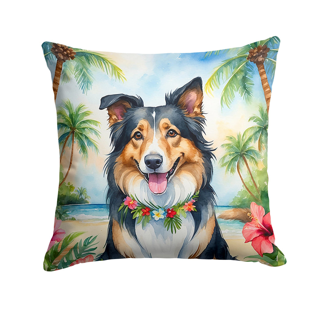 Collie Luau Decorative Throw Pillow 18x18 Indoor Outdoor Accent Cushion, Fabric Cover with Insert for Sofa, Bed, Porch & Living Room