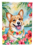 Corgi Luau House Flag 28x40 Porch Sleeve Pole Decorative Outside Yard Banner Artwork Wall Hanging, Polyester