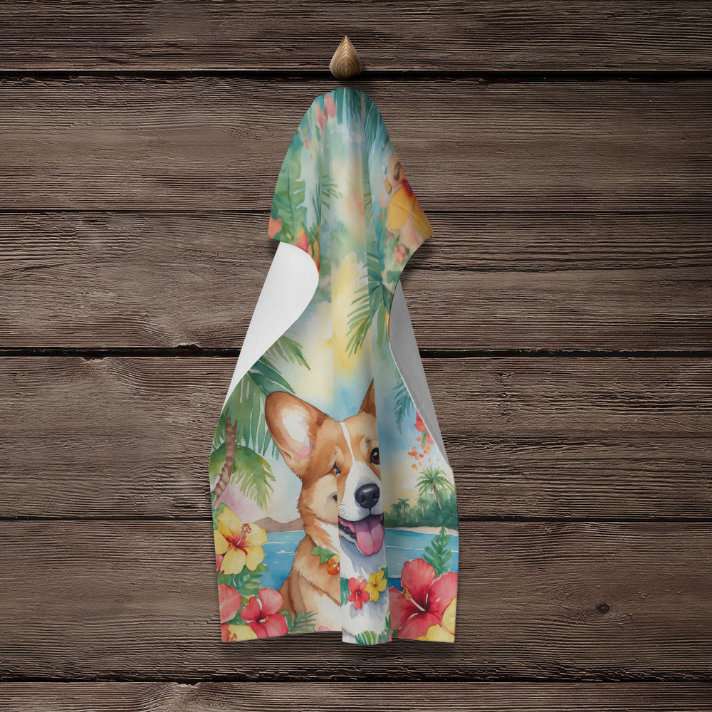Corgi Luau Kitchen Towel Velour Plush Front and Cotton Loop Back Machine Washable