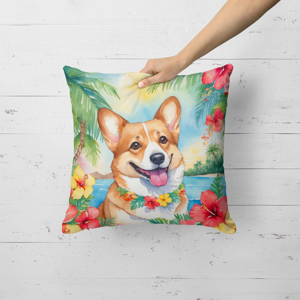 Corgi Luau Decorative Throw Pillow 18x18 Indoor Outdoor Accent Cushion, Fabric Cover with Insert for Sofa, Bed, Porch & Living Room