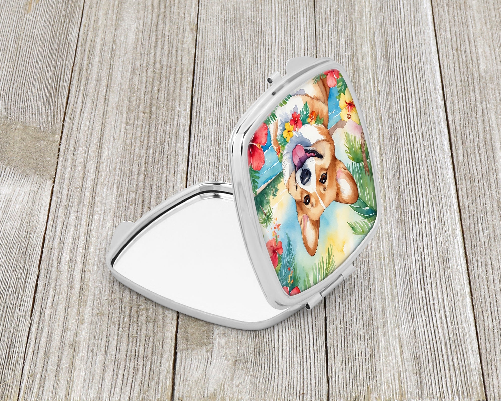 Corgi Luau Compact Mirror Decorative Travel Makeup Mirror for Women Girls Gifts Pocket Makeup Mirror Folding Handheld