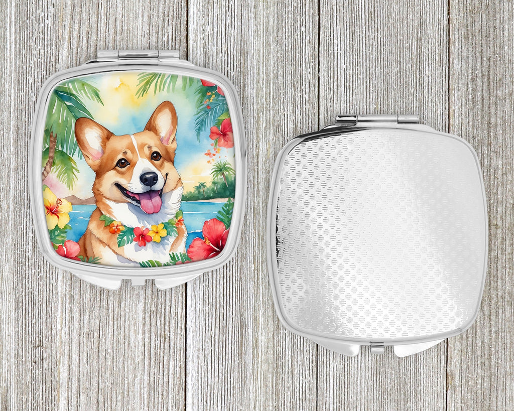 Corgi Luau Compact Mirror Decorative Travel Makeup Mirror for Women Girls Gifts Pocket Makeup Mirror Folding Handheld