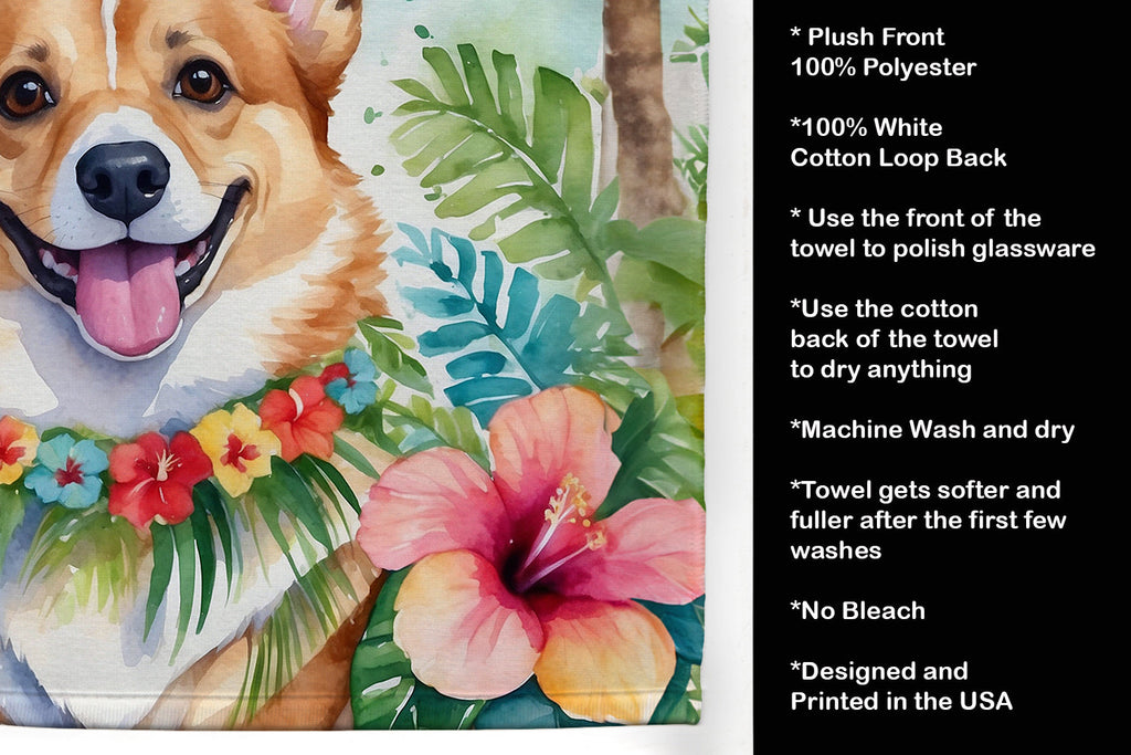 Corgi Luau Kitchen Towel Velour Plush Front and Cotton Loop Back Machine Washable