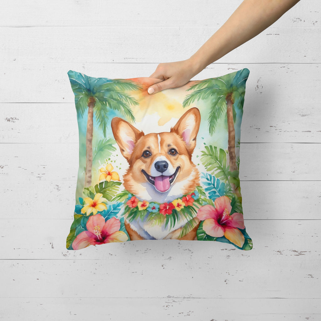 Corgi Luau Decorative Throw Pillow 18x18 Indoor Outdoor Accent Cushion, Fabric Cover with Insert for Sofa, Bed, Porch & Living Room