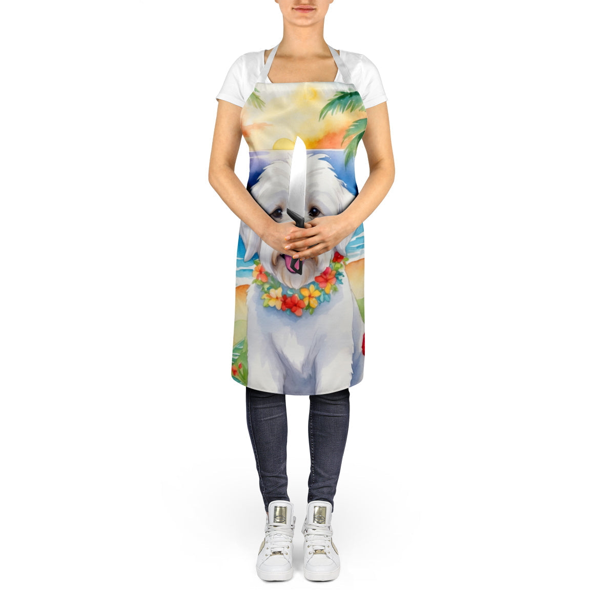 Coton de Tulear Luau Apron Cooking Kitchen Server Baking Crafts Gardening for Adult Women Men, Unisex, Large, Multicolor