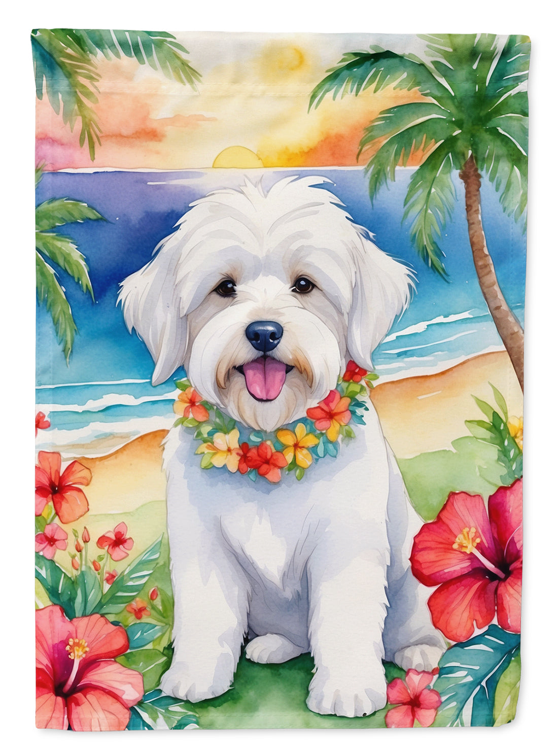 Coton de Tulear Luau House Flag 28x40 Porch Sleeve Pole Decorative Outside Yard Banner Artwork Wall Hanging, Polyester