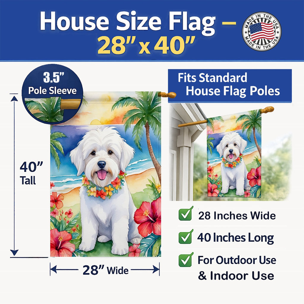 Coton de Tulear Luau House Flag 28x40 Porch Sleeve Pole Decorative Outside Yard Banner Artwork Wall Hanging, Polyester