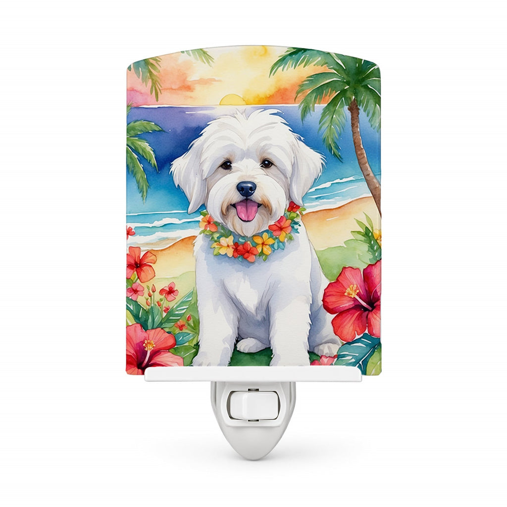 Coton de Tulear Luau Ceramic Night Light Compact, UL-Certified, Ideal for Bedroom, Bathroom, Nursery, Hallway, Kitchen, 6x4x3, Multicolor