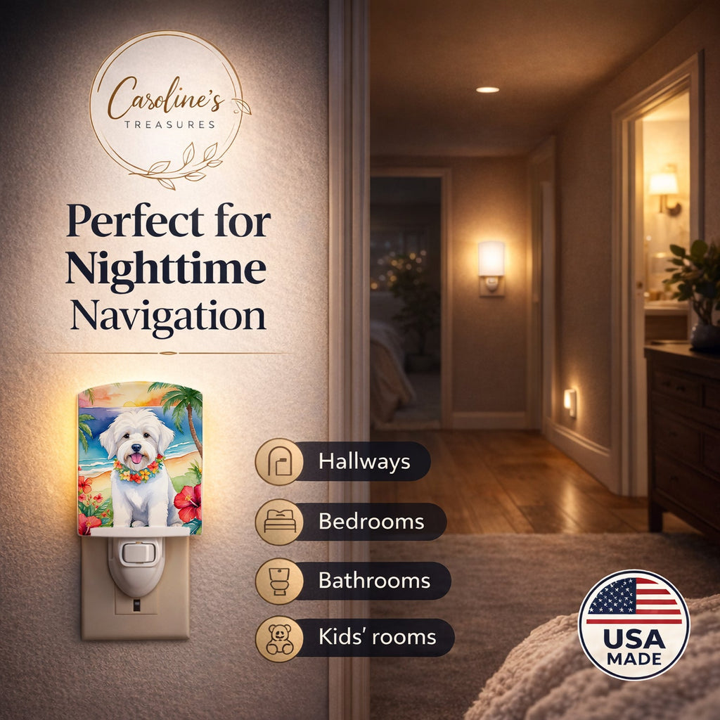Coton de Tulear Luau Ceramic Night Light Compact, UL-Certified, Ideal for Bedroom, Bathroom, Nursery, Hallway, Kitchen, 6x4x3, Multicolor
