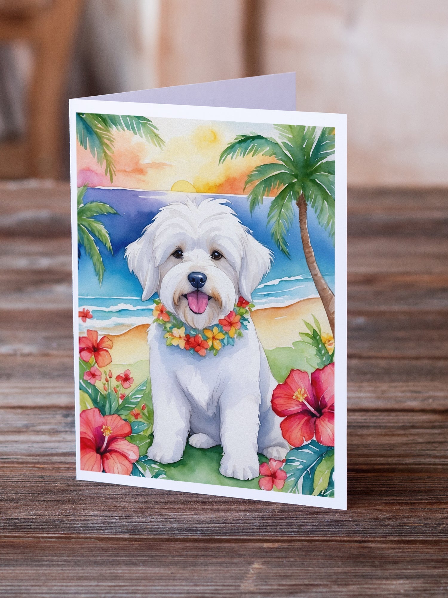Coton de Tulear Luau Greeting Cards Pack of 8 Blank Cards with Envelopes Whimsical A7 Size 5x7