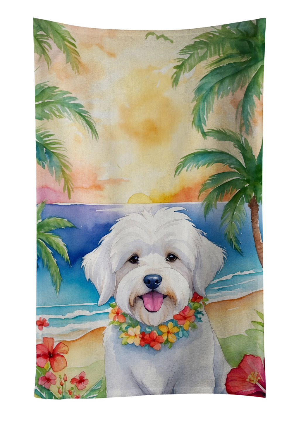 Coton de Tulear Luau Kitchen Towel Velour Plush Front and Cotton Loop Back Machine Washable
