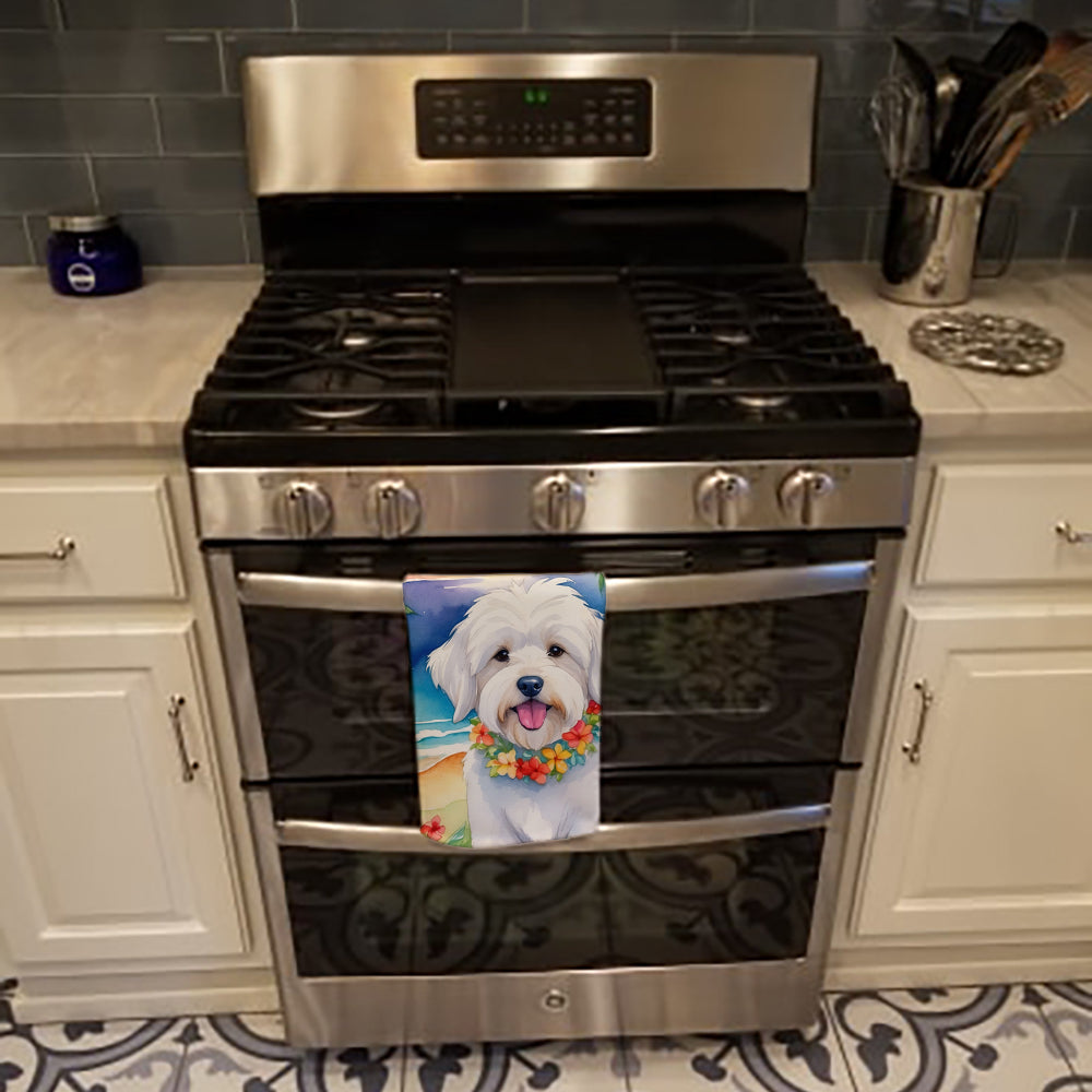 Coton de Tulear Luau Kitchen Towel Velour Plush Front and Cotton Loop Back Machine Washable